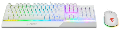 MSI VIGOR GK30 COMBO WHITE UK RGB MEMchanical Gaming Keyboard + Clutch GM11 WHITE Gaming Mouse ' UK Layout, 6-Zone RGB Lighting Keyboard, Dual-Zone RGB Lighting Mouse, 5000 DPI Optical Sensor, Center' MSI VIGOR GK30 COMBO WHITE UK RGB MEMchanical Gaming Keyboard + Clutch GM11 WHITE Gaming Mouse ' UK Layout, 6-Zone RGB Lighting Keyboard, Dual-Zone RGB Lighting Mouse, 5000 DPI Optical Sensor, Center'